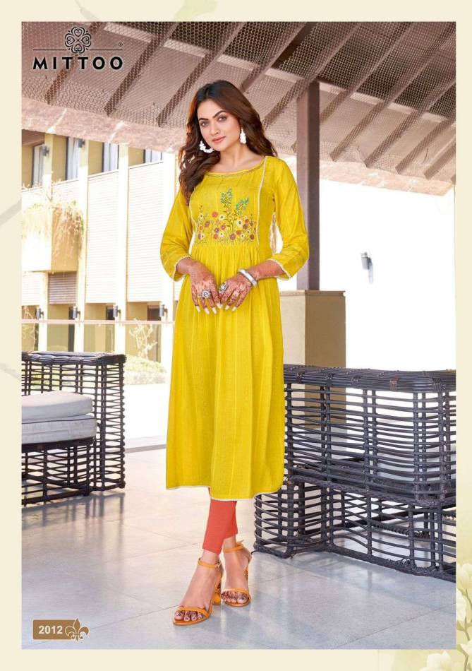 Swagat Vol 2 By Mittoo Heavy Rayon Embroidery Long Kurtis Wholesale Market In Surat
